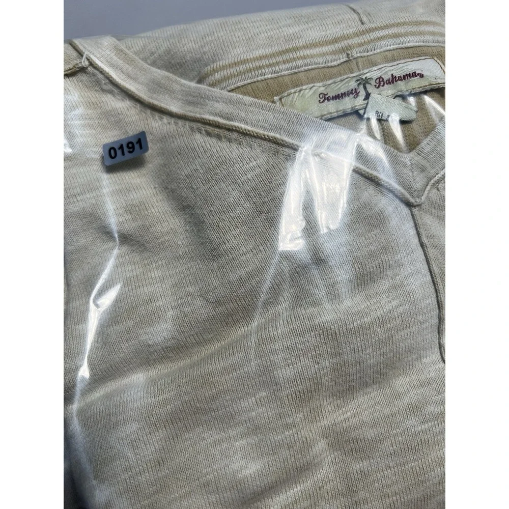 Tommy Bahama Beige Solid 100% Cotton Knit V-Neck Pullover Sweater Men's XXL
